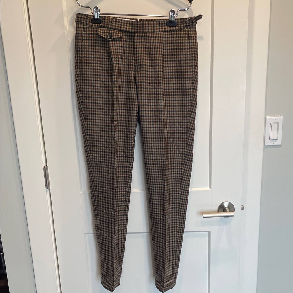 Suitsupply Men's Plaid Brown & Green Pure Wool Trousers Size 30W x 33L
